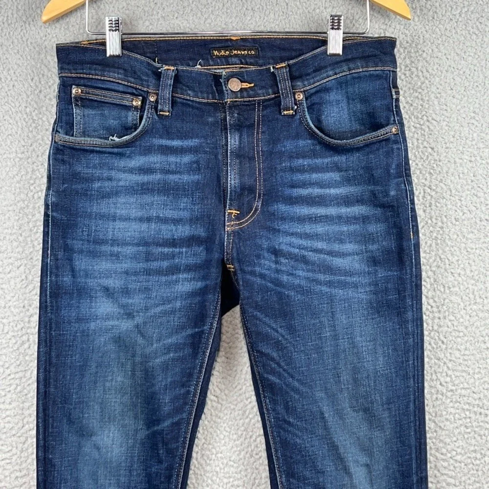 Nudie Jeans Mens 30x34‎ (A: 32x33) Blue Dark Wash Slim Fit Organic Cotton